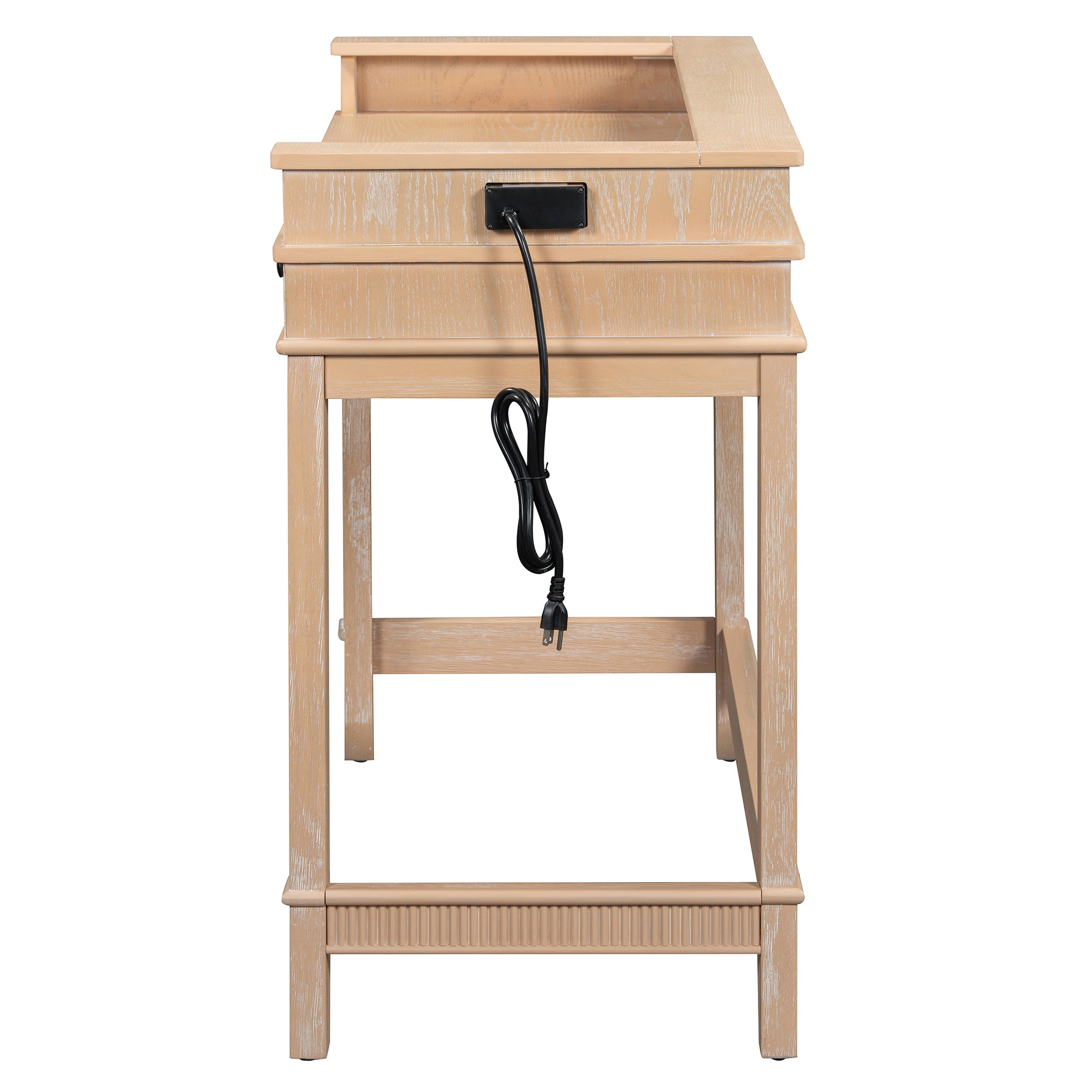 TREXM 4-Piece Dining Table Set for 3, Retro Kitchen Table and Chairs Set with 3 Storage Drawers, Ideal for Small Spaces (Natural)