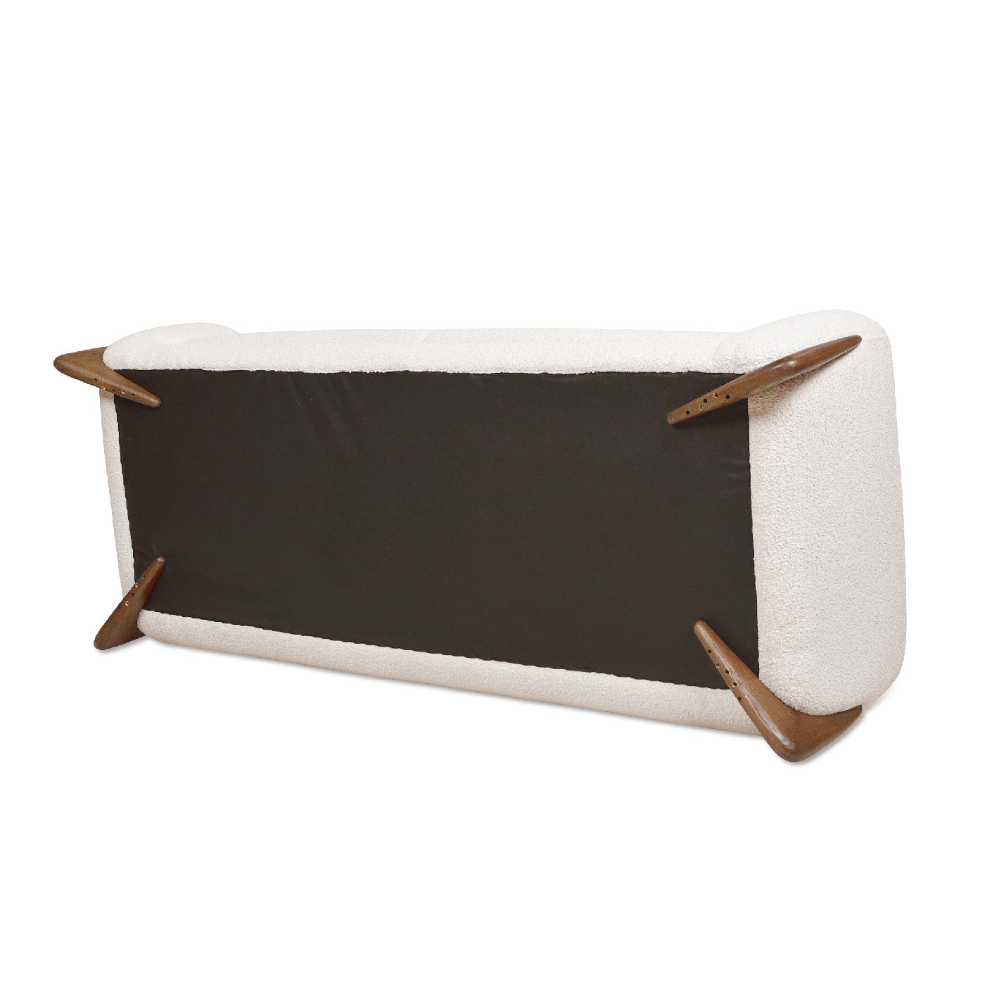 Bottom view of Alpine Sherpa Sofa Ivory White highlighting natural oak legs and sturdy construction for long-lasting durability.