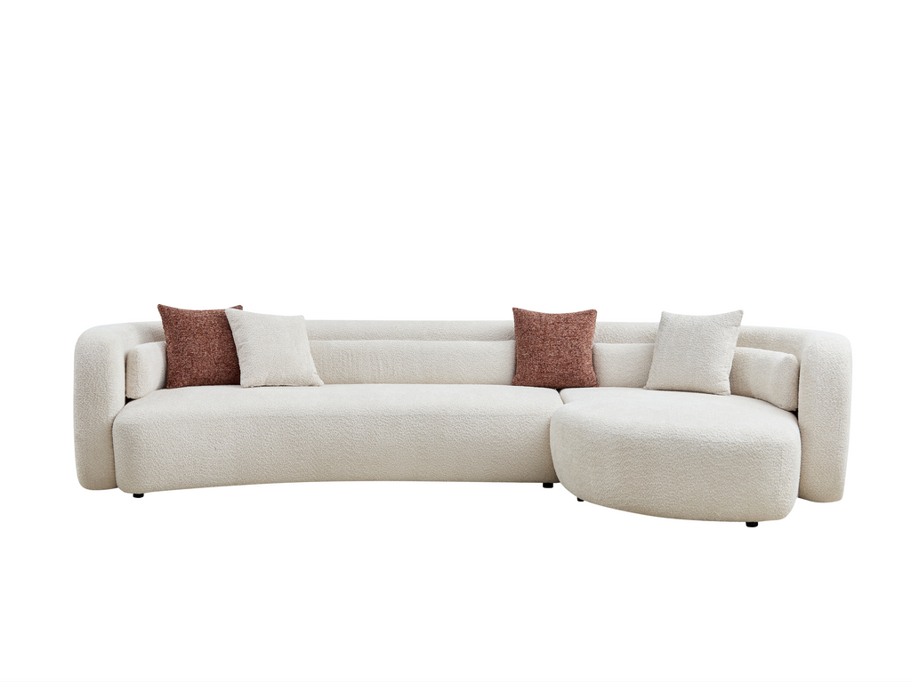 132-Inch Curved Boucle Sectional Sofa in Light Beige - Minimalist