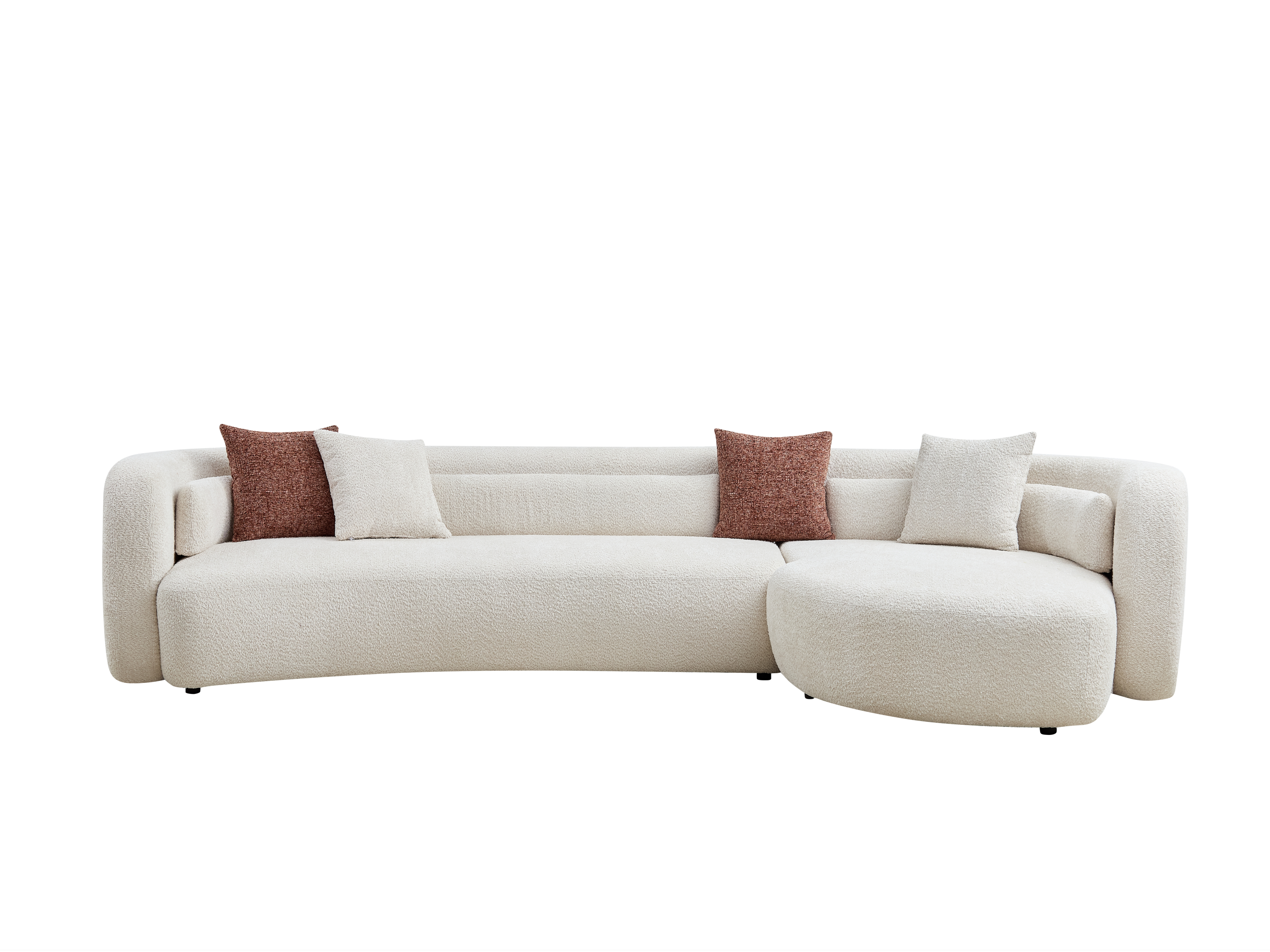 132-Inch Curved Boucle Sectional Sofa in Light Beige - Minimalist