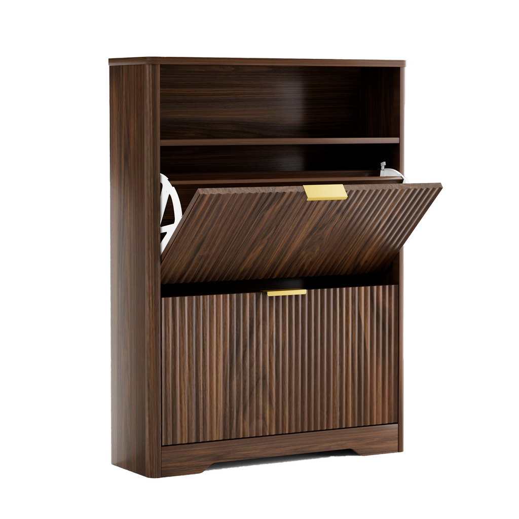 Shoe Storage Cabinet for Entryway with Flip Drawers - Walnut
