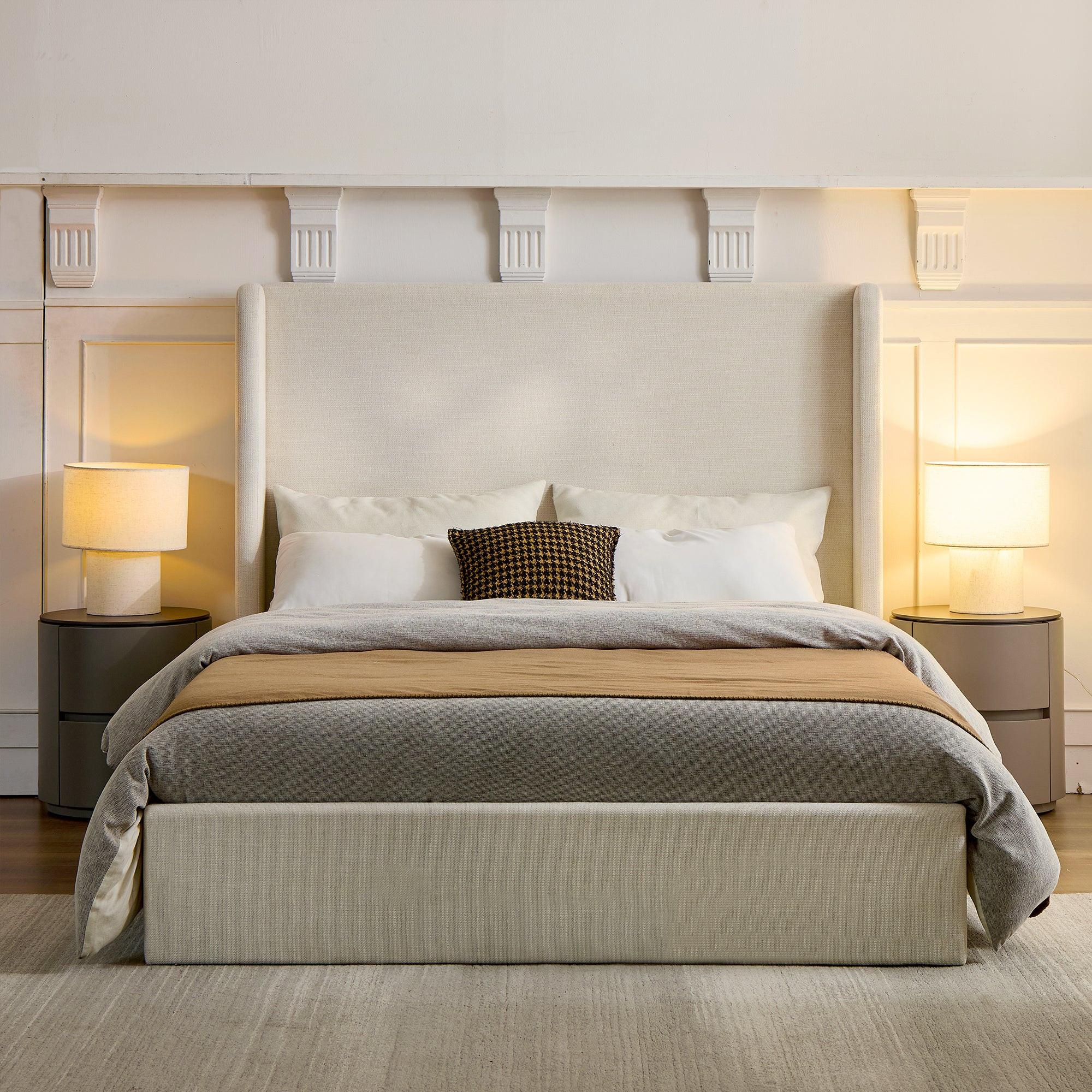 Carmen Upholstered Wingback Bed Frame - Full Size Easy Assembly.