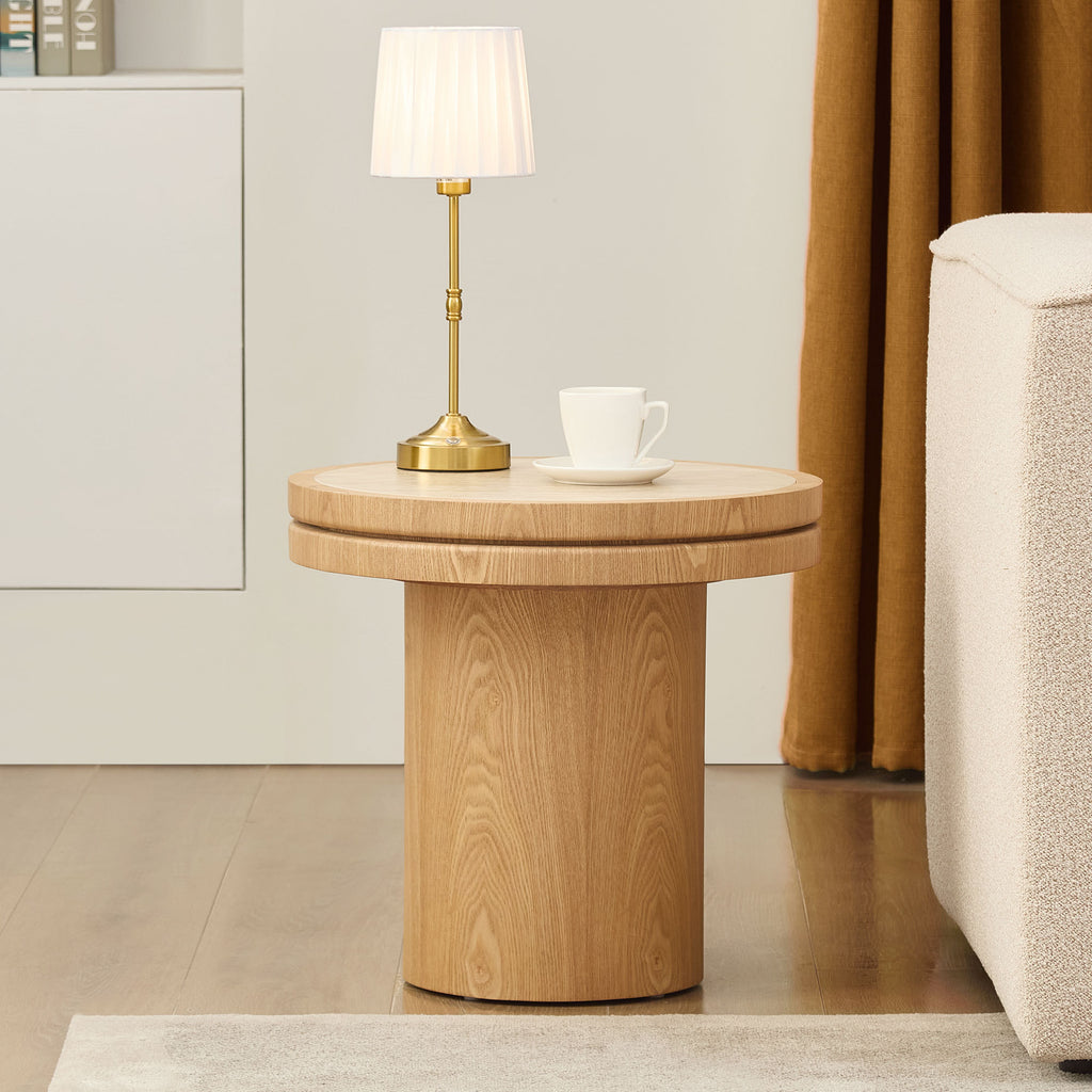 19.5 Inch Round Natural MDF Side Table with Sintered Stone Top