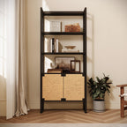Rattan Cabinet Storage Bookshelf - Dual-Function Display Shelf.