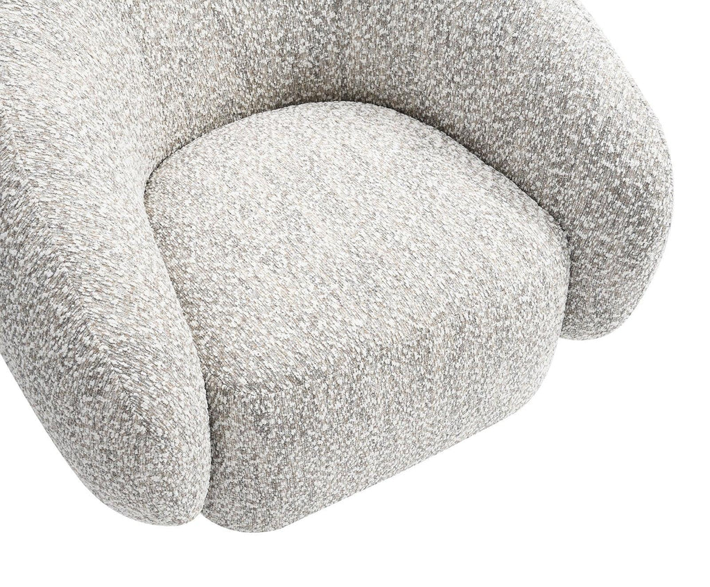 Brown Swivel Chair with Boucle Upholstery.