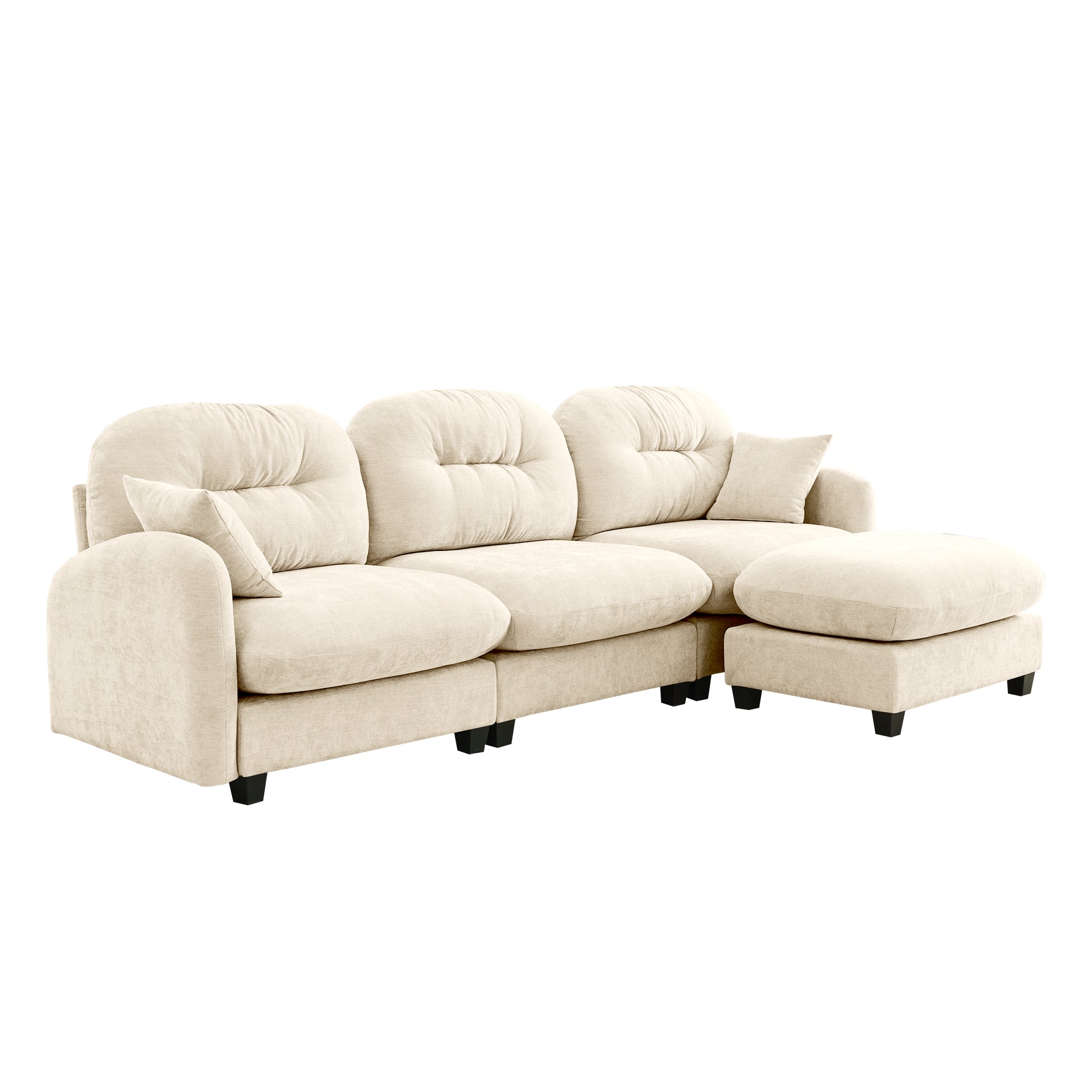 Three-quarter view of the Modular L-Shaped Sofa - Sectional Couch with ottoman, featuring plush chenille fabric and modular seating.