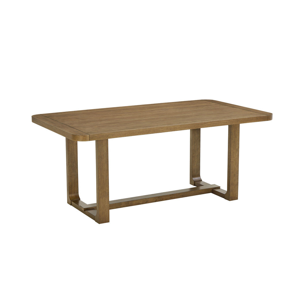 Rectangular dining table from Darla Dining Set in walnut oak finish with sled-style base, ideal for contemporary dining spaces.