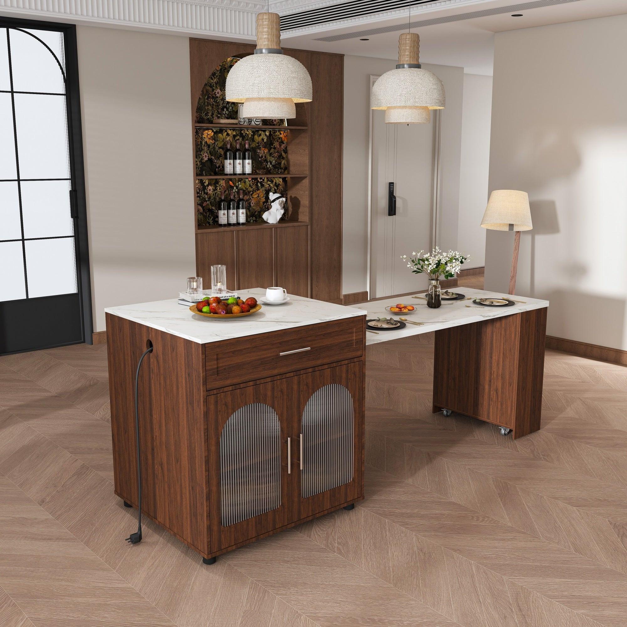 80-inch Expandable Kitchen Island with Dining Table.