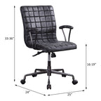 Barack Black Leather Chair - Office Seating with adjustable height from 33-36 inches, 360-degree swivel, and 25-inch wide seat.