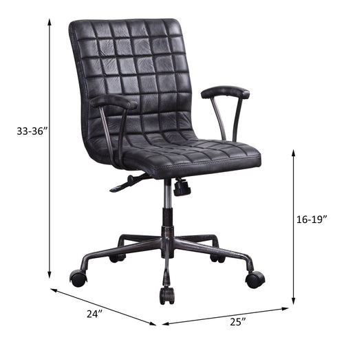 Barack Black Leather Chair - Office Seating with adjustable height from 33-36 inches, 360-degree swivel, and 25-inch wide seat.