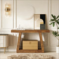 55-Inch Dark Brown MDF Dual-Tier Console Table for Entryway