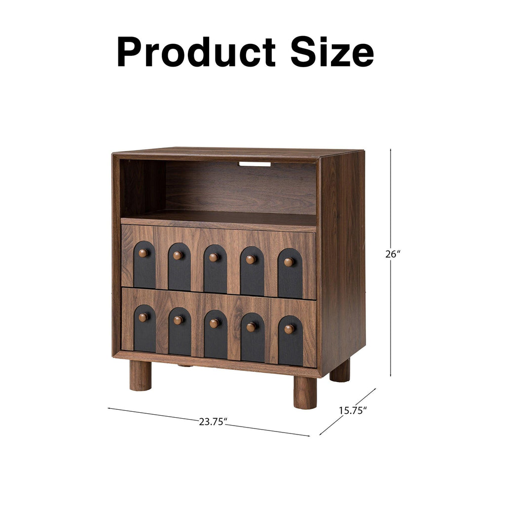 Modern Nightstand with Charging Station & Storage Drawers.
