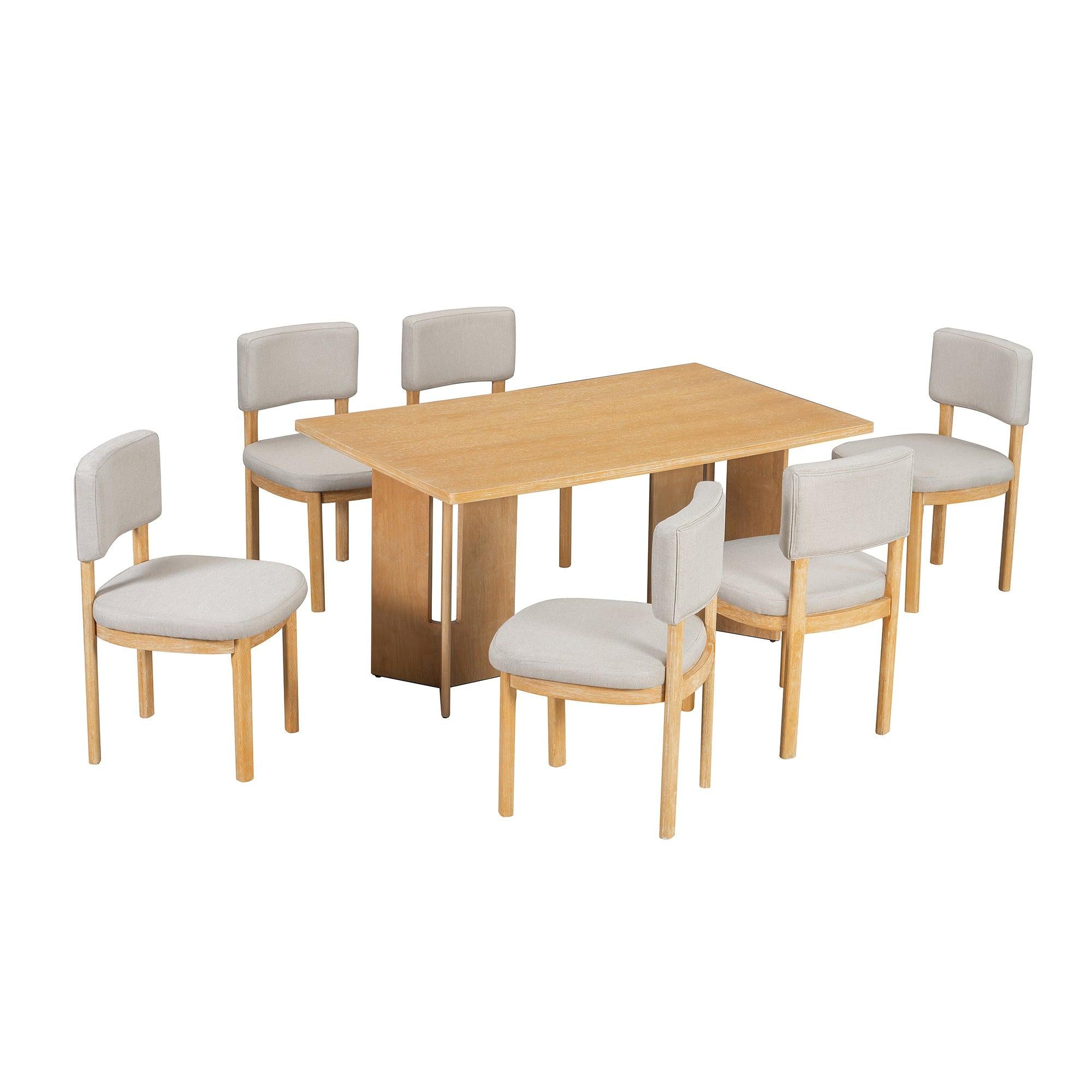 TREXM Farmhouse Wood Dining Table Set for 6 with Chairs.