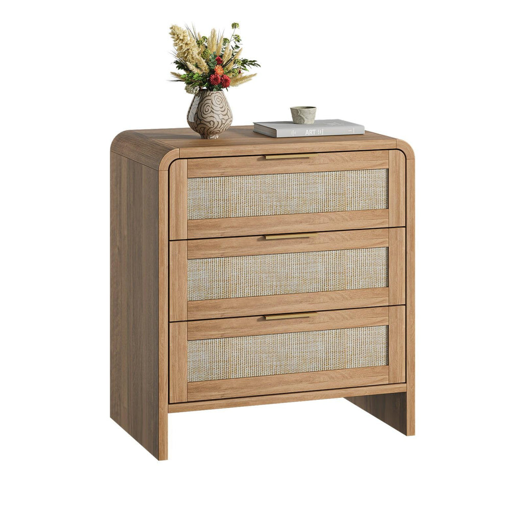 Rattan Nightstand with 3 Drawers for Modern Bedrooms.