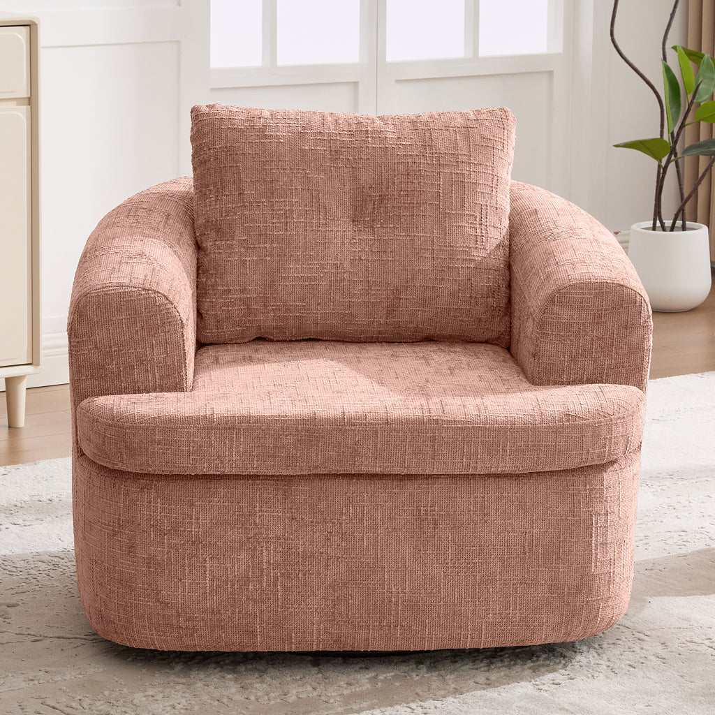 Modern Pink Swivel Barrel Chair with 360° Rotation and Dual-Layer Cushion for Living Room, Bedroom, Office, 36.6' Round Accent Chair in Chenille
