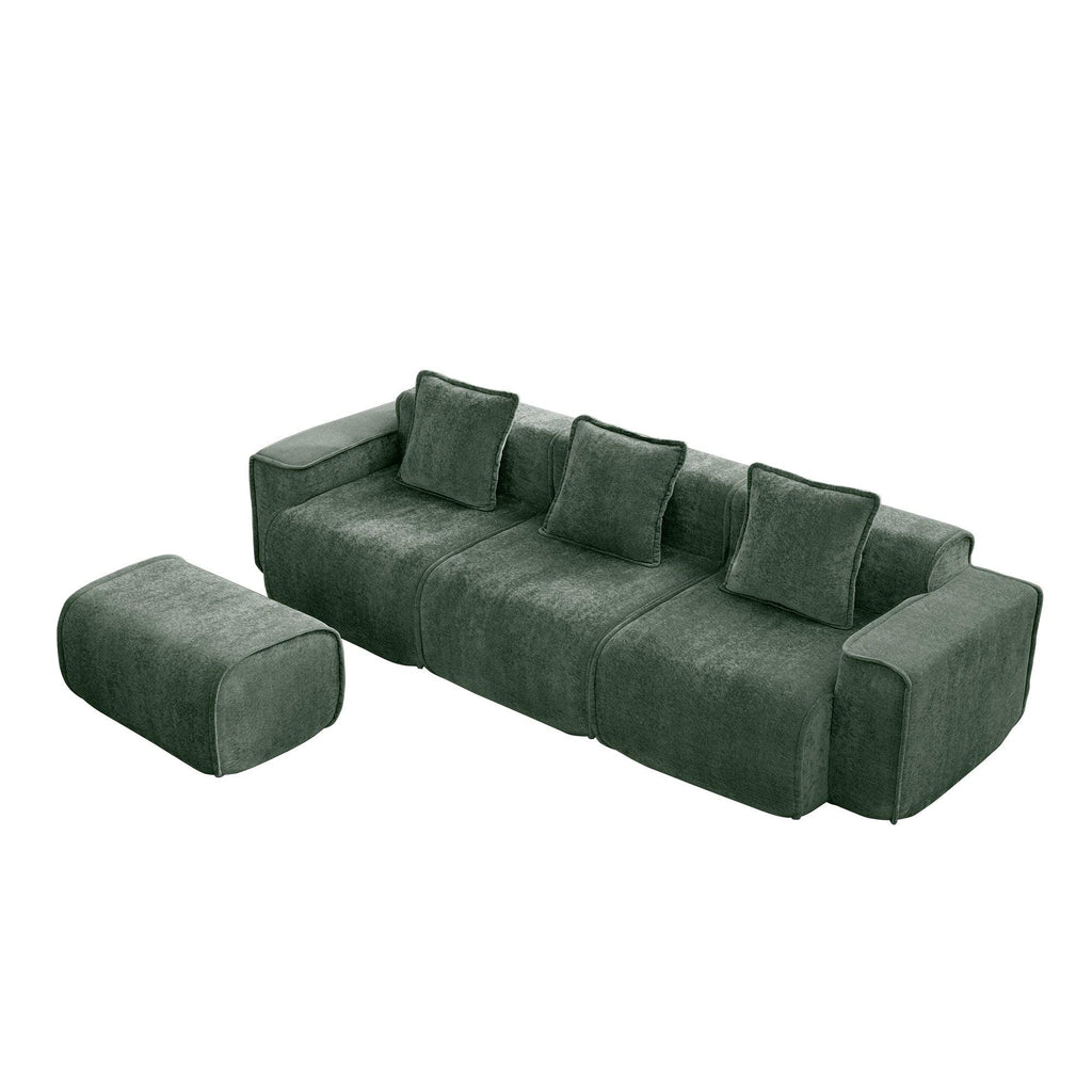 Modular Velvet Sectional Sofa with Ottoman - No Assembly.