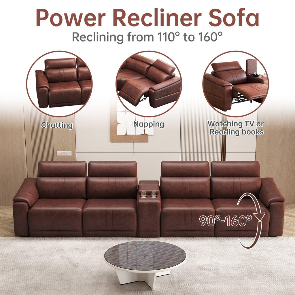 5-Piece Modular Leather Sofa - Dark Brown Comfort.