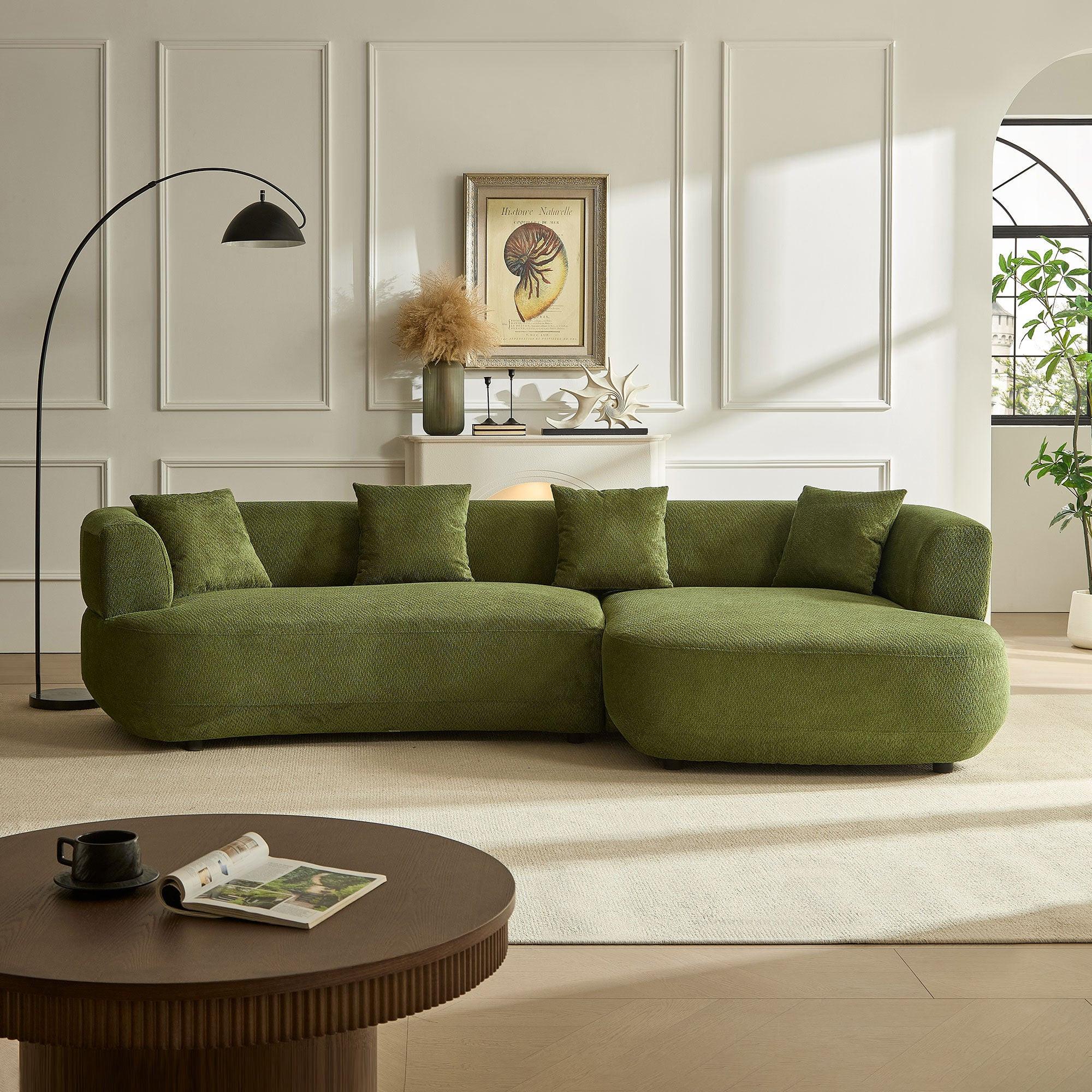 110.63 Inch Curved Modular Sofa in Green.