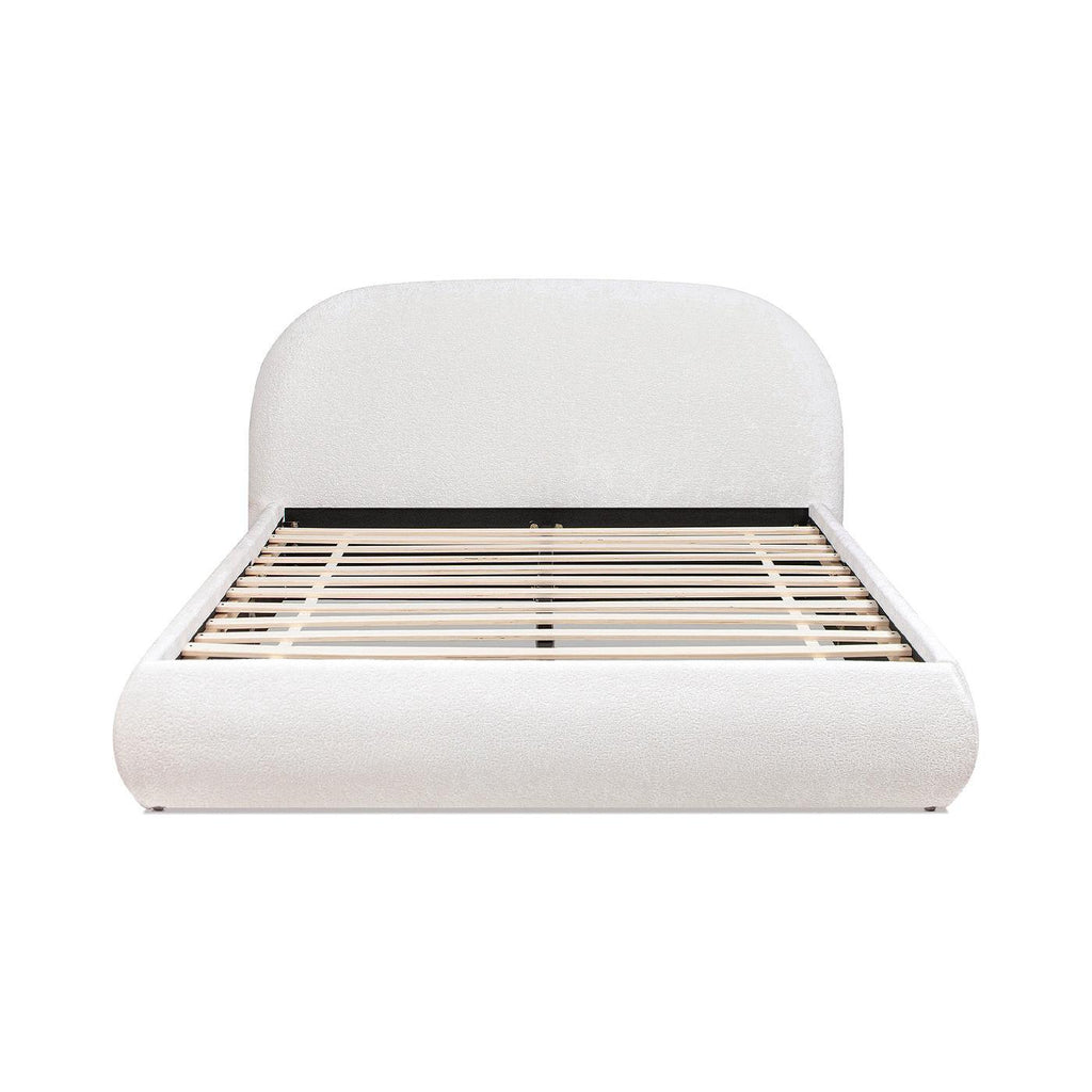 Archie Puffy Upholstered Platform Bed, Queen, Almond White.