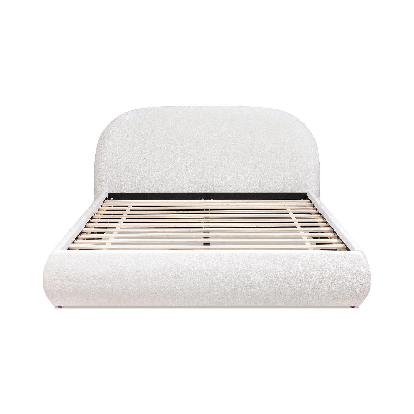 Archie Puffy Upholstered Platform Bed, Queen, Almond White.