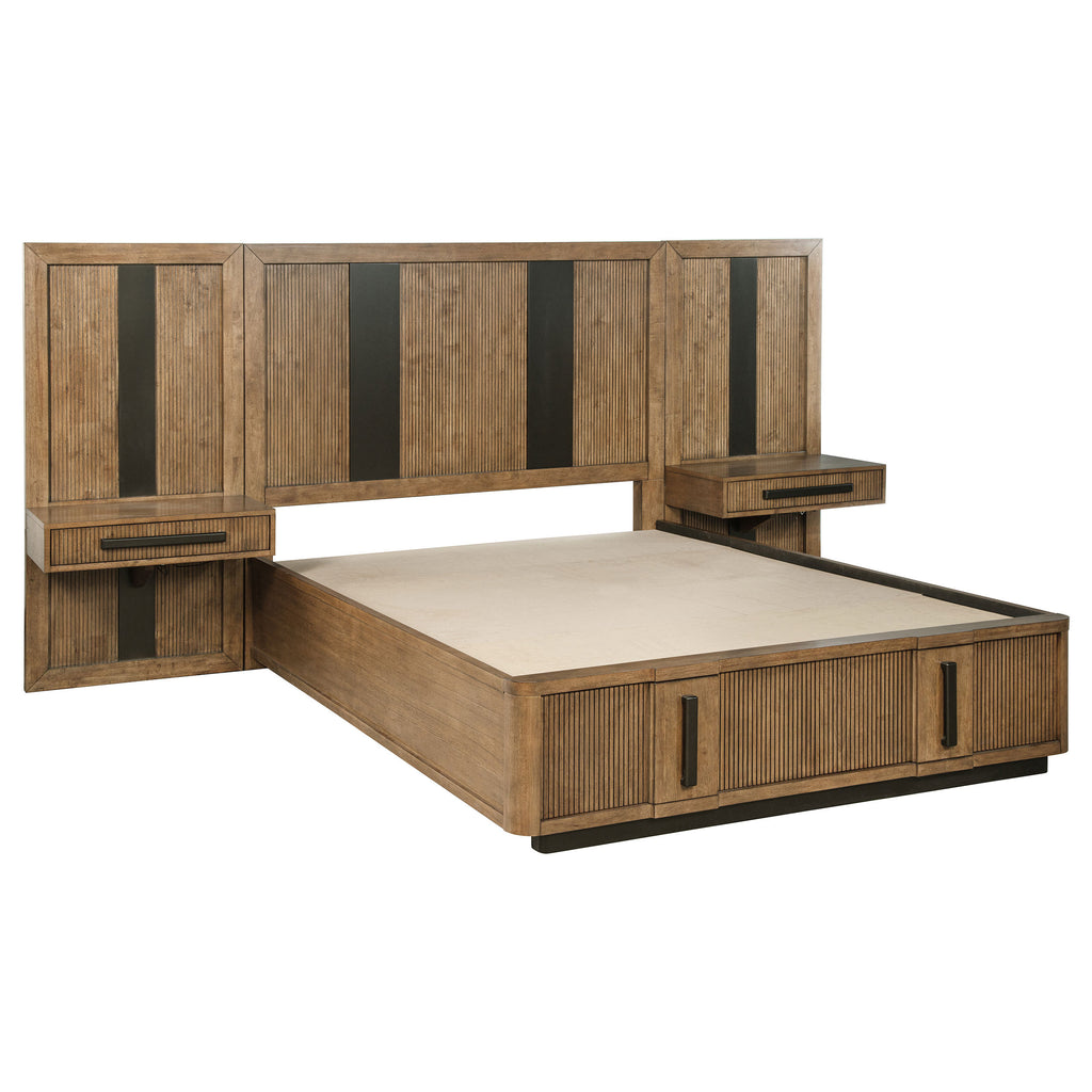 Moraga Ash Brown California King Wood Storage Bed with Nightstands