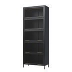 Iron Display Cabinet with Glass Doors - 5-Tier Bookcase.