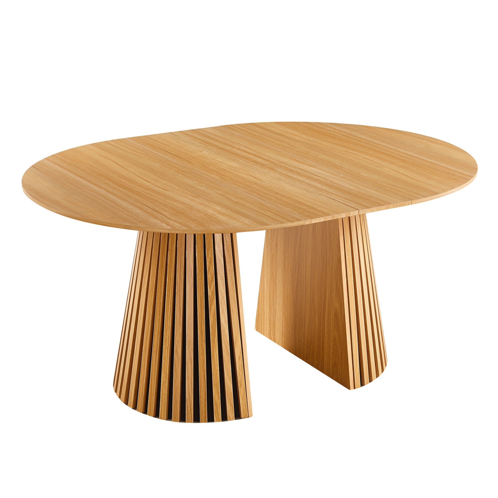 Oak Finish Extendable Pedestal Dining Table for 6-10 People