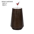 Martini table with stone top and dark walnut trestle base, shown with product dimensions: 13.3" L x 14" W x 22" H.