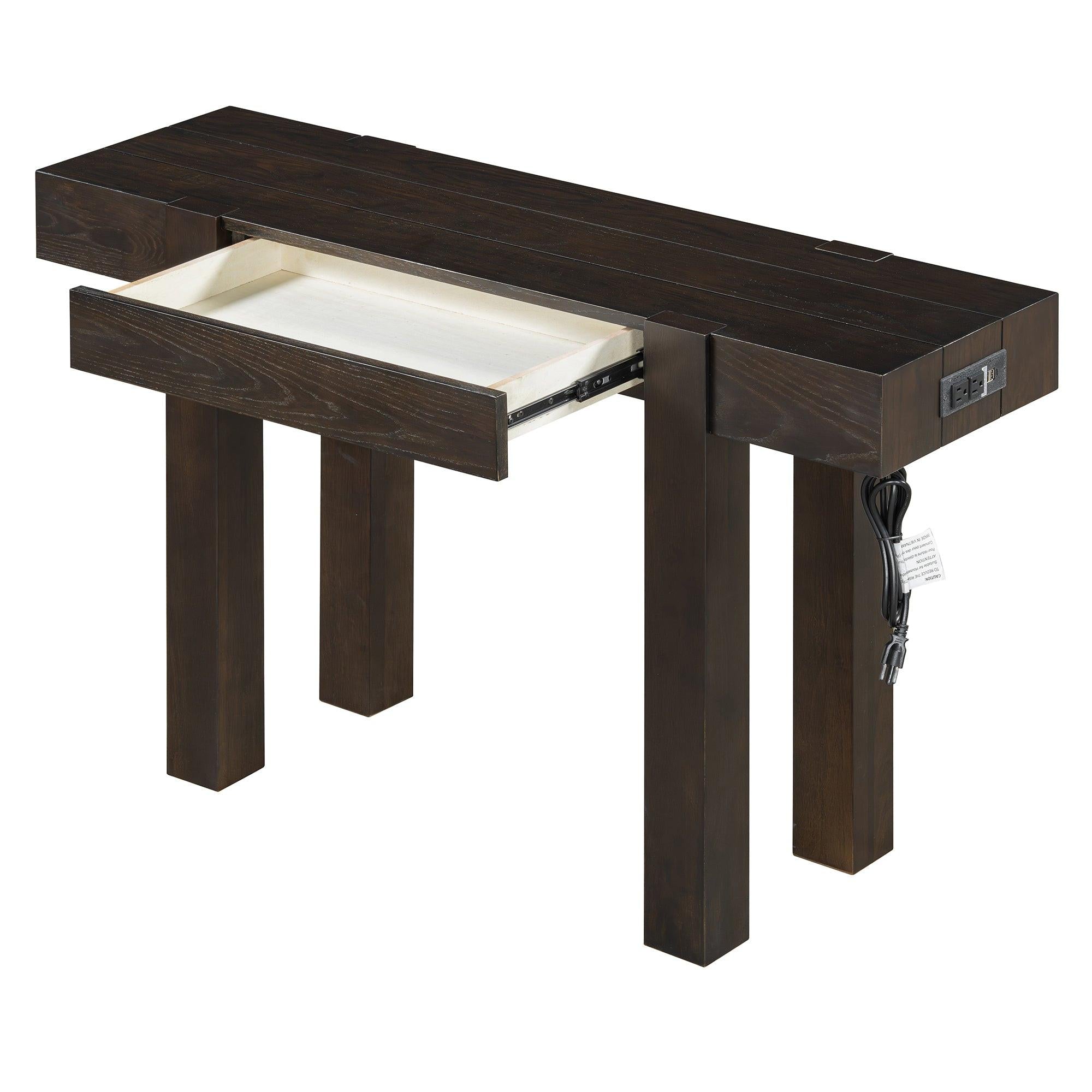 Rustic Console Table with Power Outlet and Hidden Drawer.