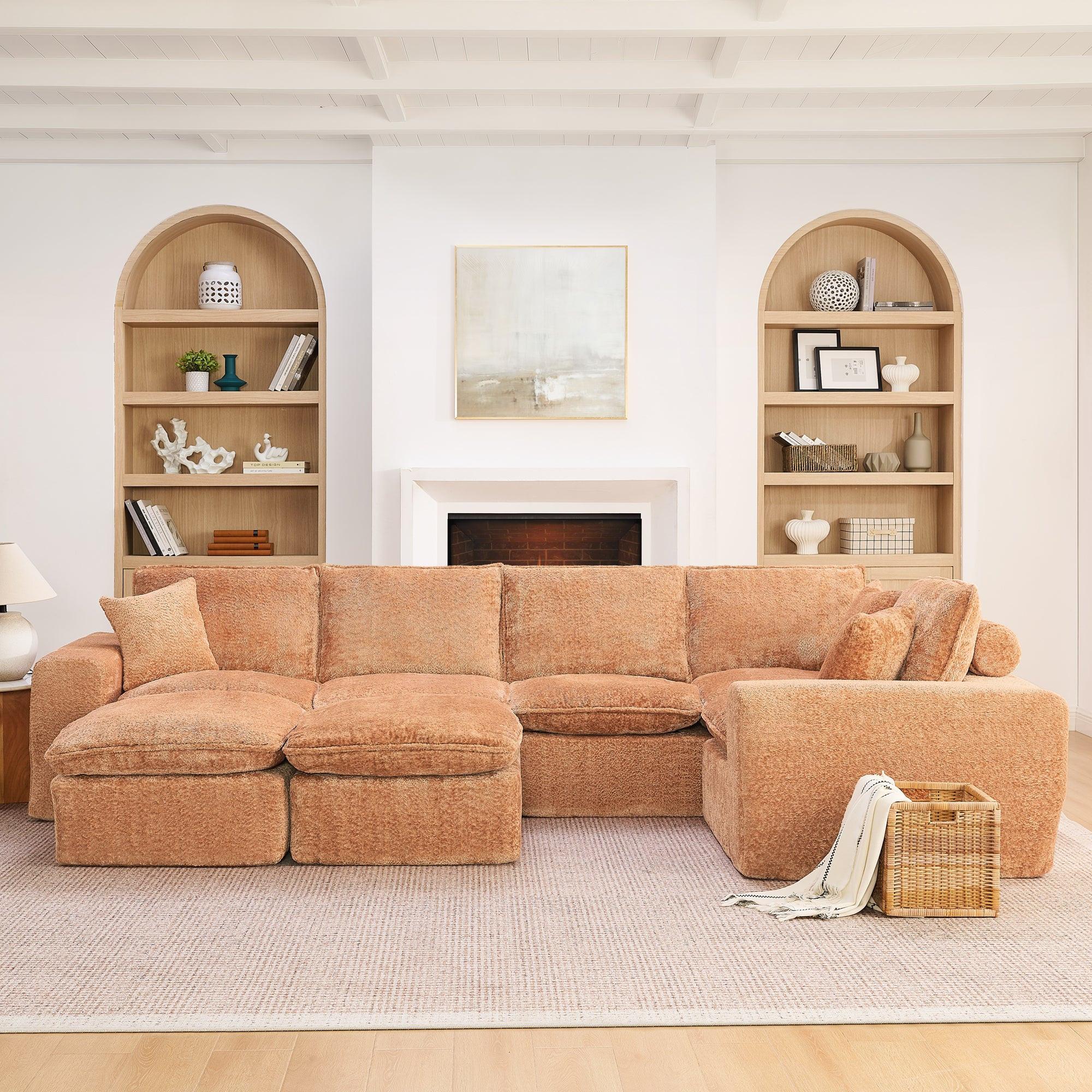 107'' Modern Boucle Sectional Sofa with Ottomans.