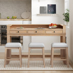 TREXM 4-Piece Dining Table Set for 3, Retro Kitchen Table and Chairs Set with 3 Storage Drawers, Ideal for Small Spaces (Natural)