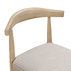 Close-up of curved wooden backrest on modern counter stool, emphasizing smooth finish and ergonomic design.