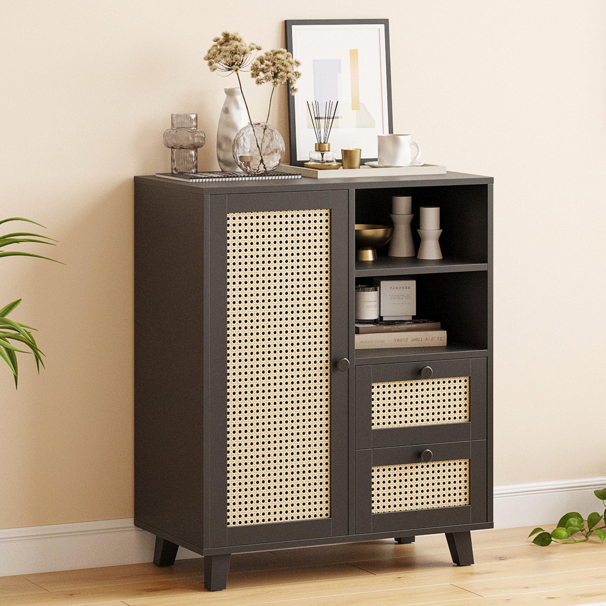 Rattan Buffet Cabinet with Drawers for Living Room & Kitchen.