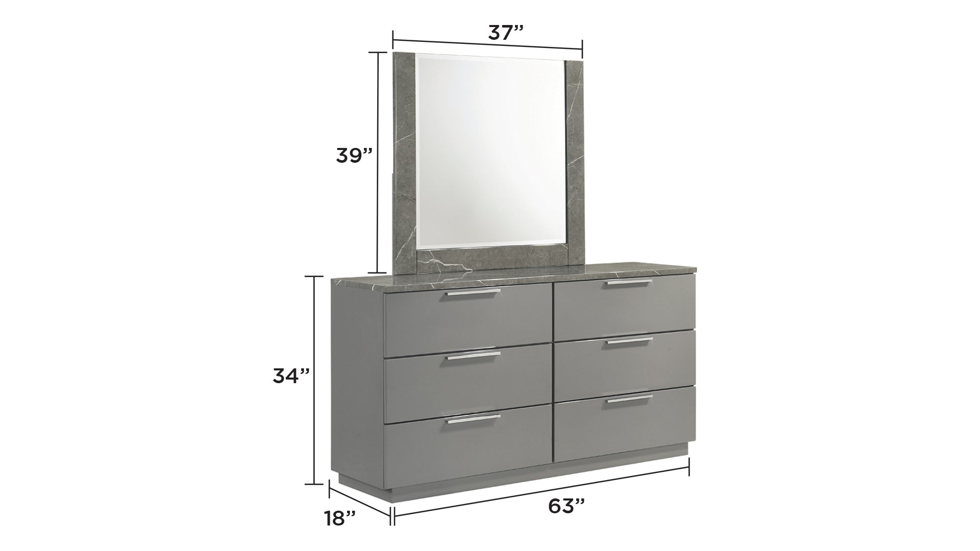 Elara Dresser Two-Tone - Modern, Spacious Drawers with matching mirror, measuring 37x39 inches. Ideal for modern bedroom decor.