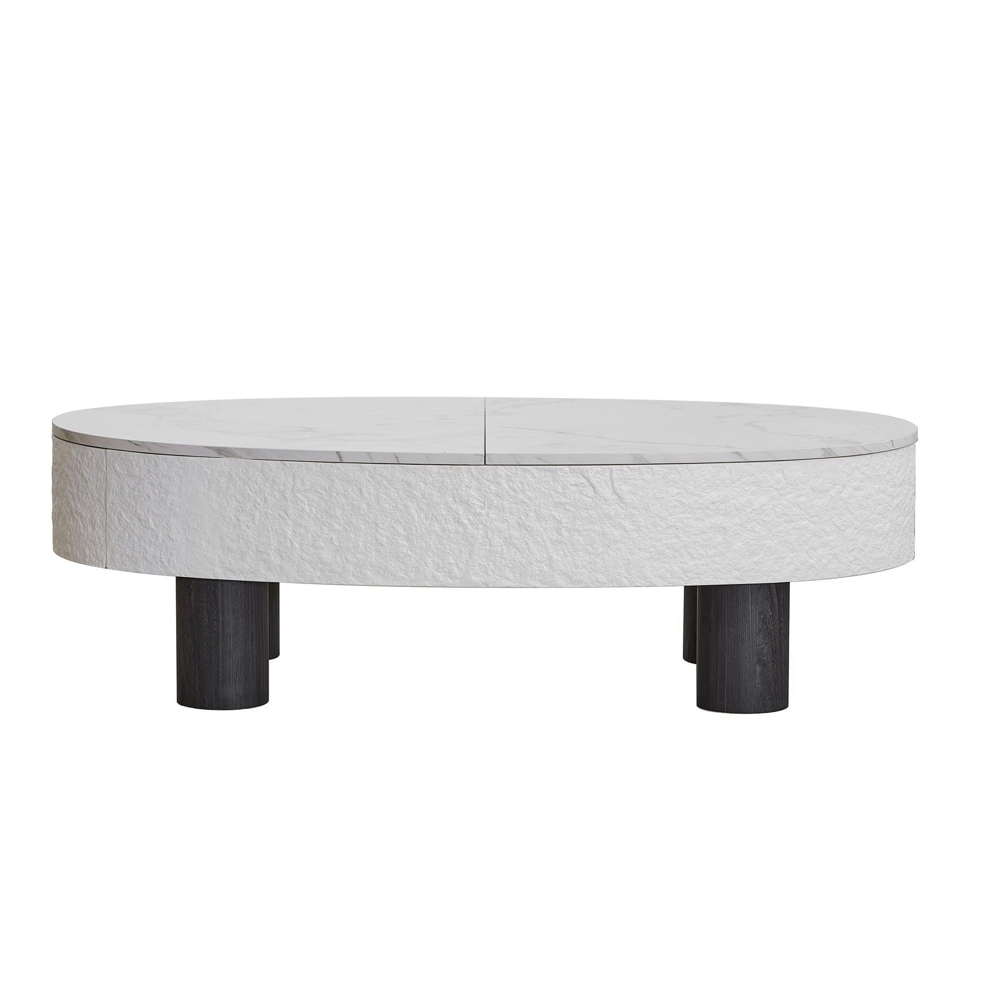 Oval Coffee Table with Storage and Faux Marble.