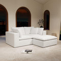 Modular Sectional Sofa - Plush Corduroy Fabric White.