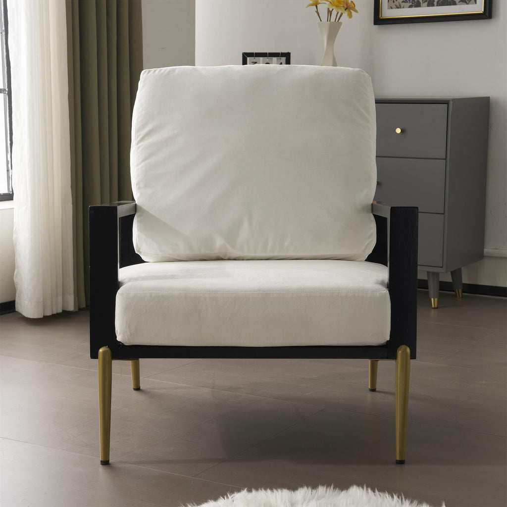 Mid-Century Modern Armchair - White Velvet and Gold Legs.