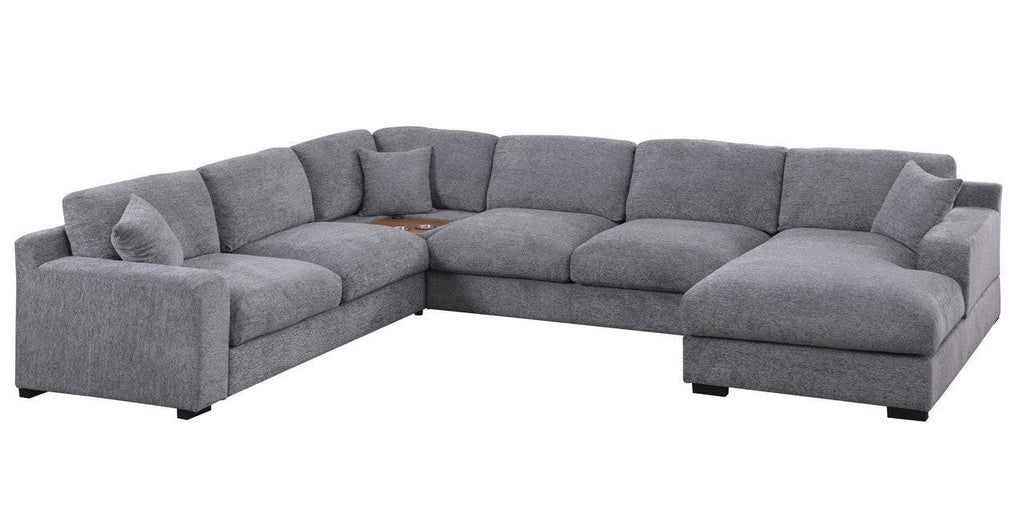 Chiara 128'W Light Gray Chenille Sectional Sofa with Chaise.