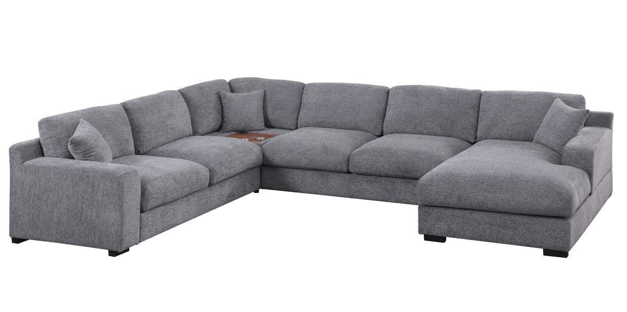 Chiara 128'W Light Gray Chenille Sectional Sofa with Chaise.
