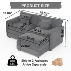 Modular Sectional Sofa Grey with Ottoman for Living Room.