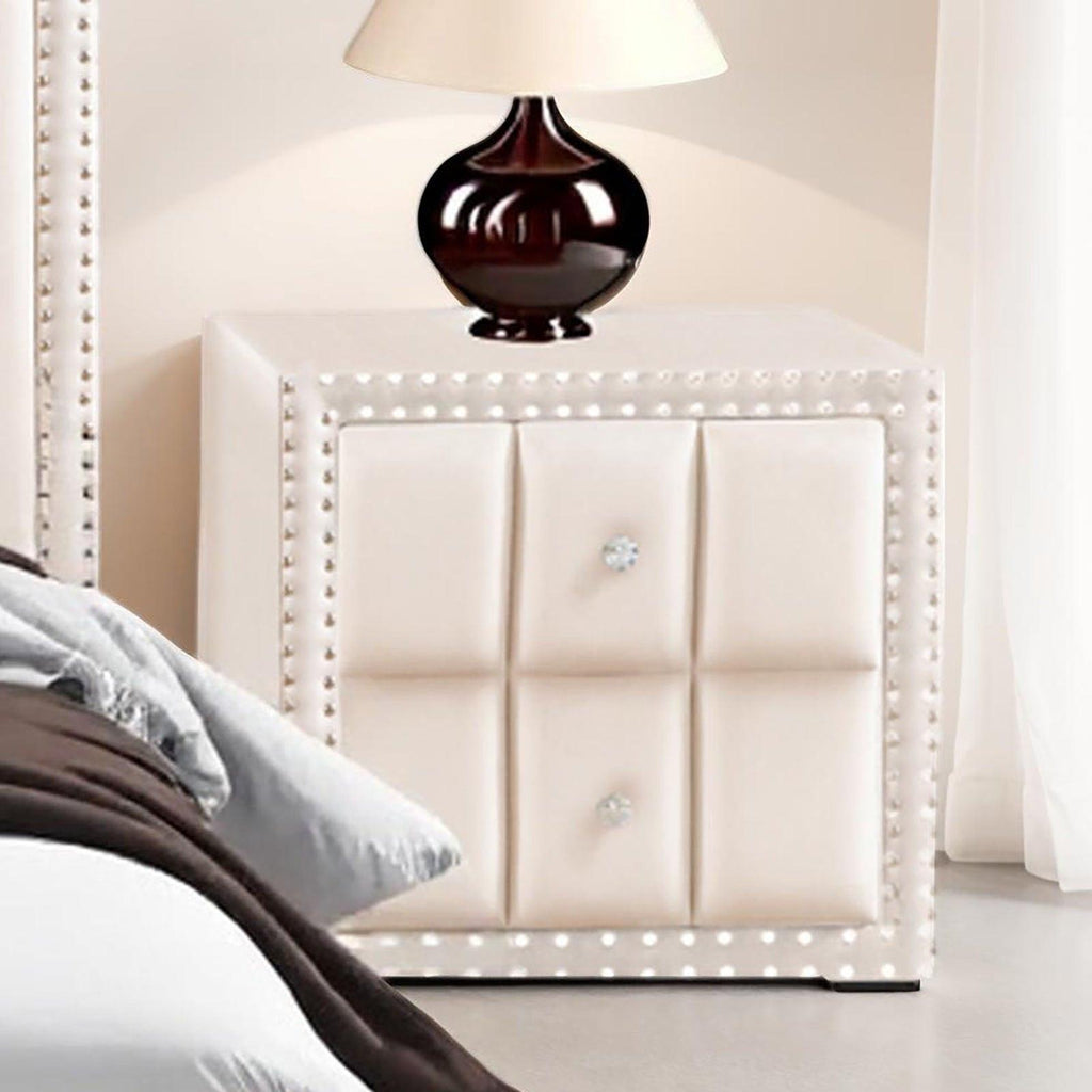 Queen Size Bed Set with Nightstands - Contemporary Beige Furniture.