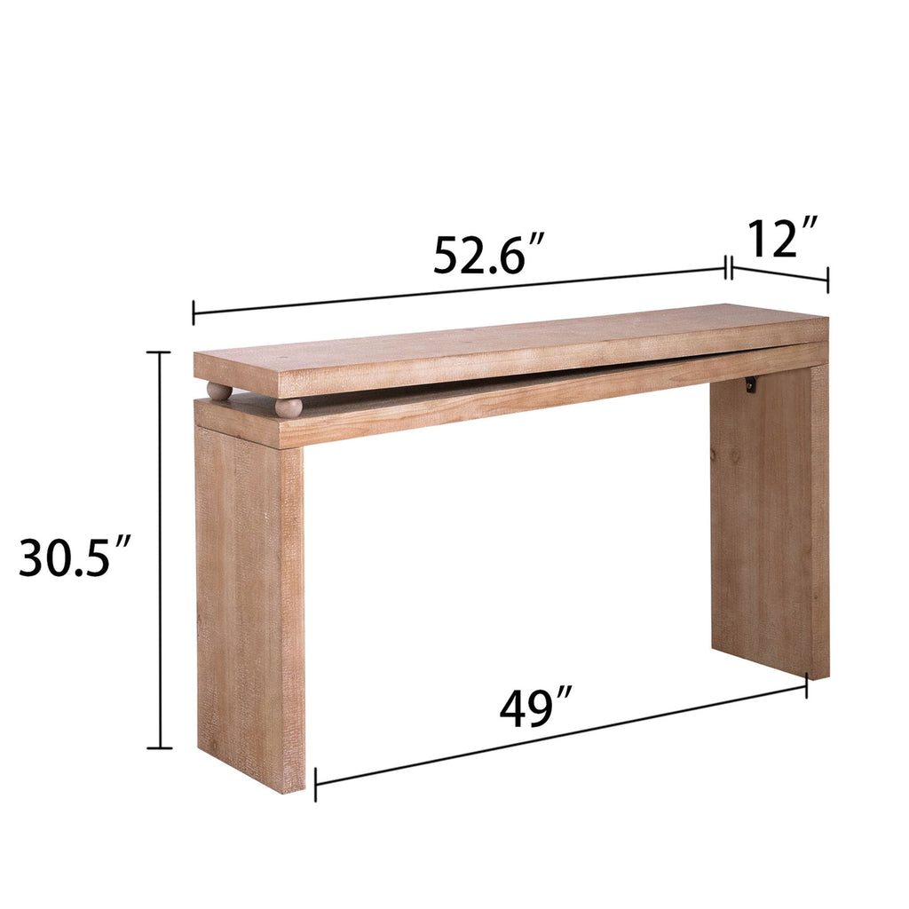 Slim Natural Wood Console Table with dimensions 52.6'' x 12'' x 30.5'', ideal for tight spaces like entryways or behind sofas.