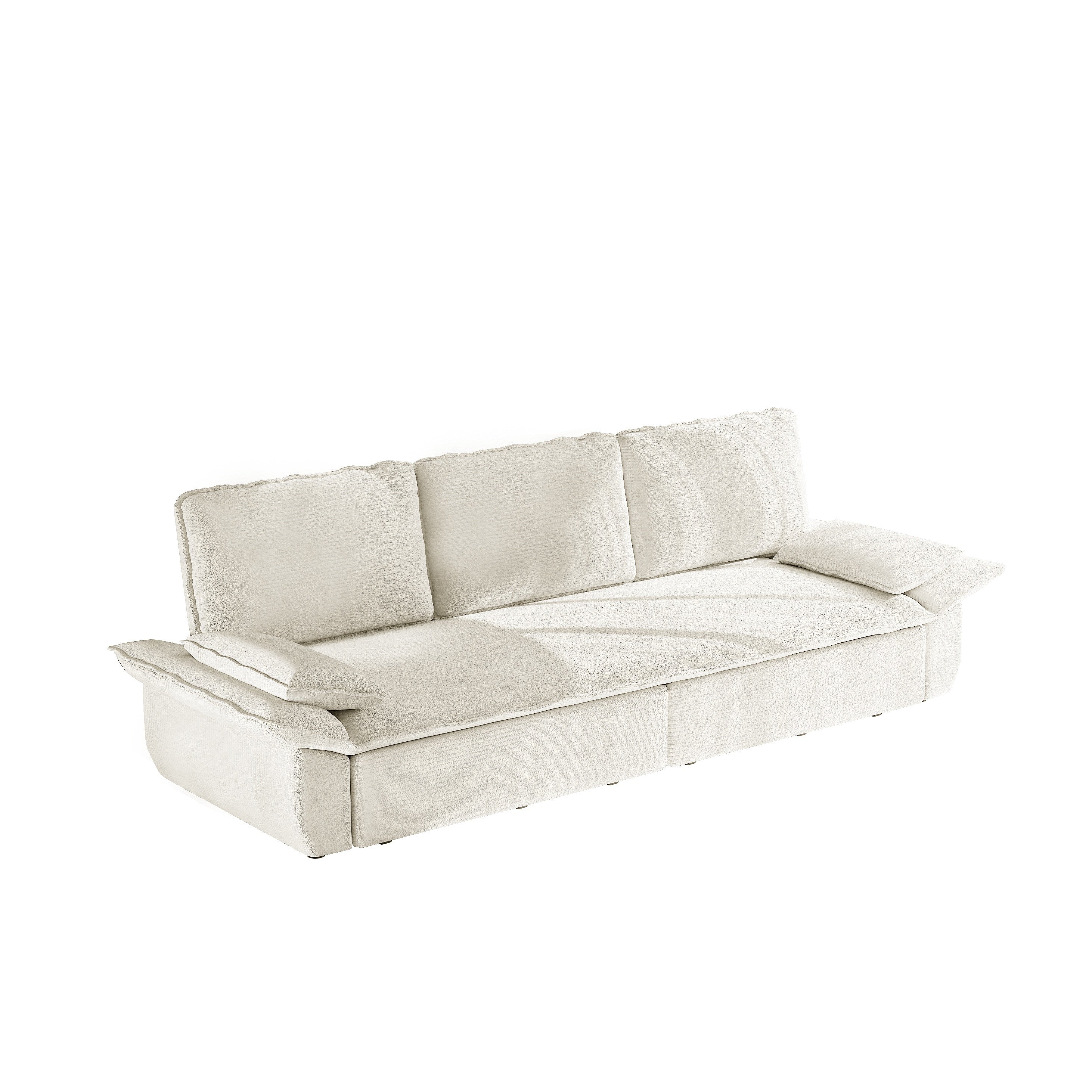 94.5-Inch White Corduroy King Size Pull Out Sleeper Sofa