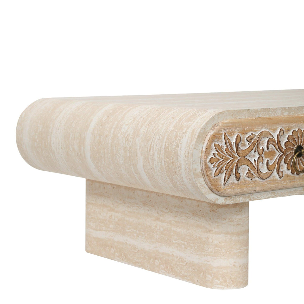 Rounded Edge Coffee Table with Drawer for Living Room.