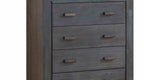 Close-up of lower drawers on transitional bedroom chest, showcasing solid wood construction and modern rectangular handles.