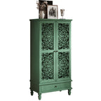 Antique Green Storage Cabinet - 55'' Tall w/ Drawer with closed decorative doors and vintage-style finish, perfect for living room or hallway storage.
