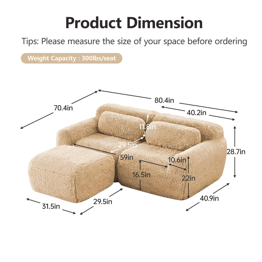 Modular Plush Sofa - L-shaped with Chaise & Throw Pillows.