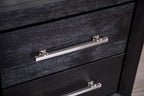 Black Contemporary Nightstand with Chrome Legs and USB Ports.