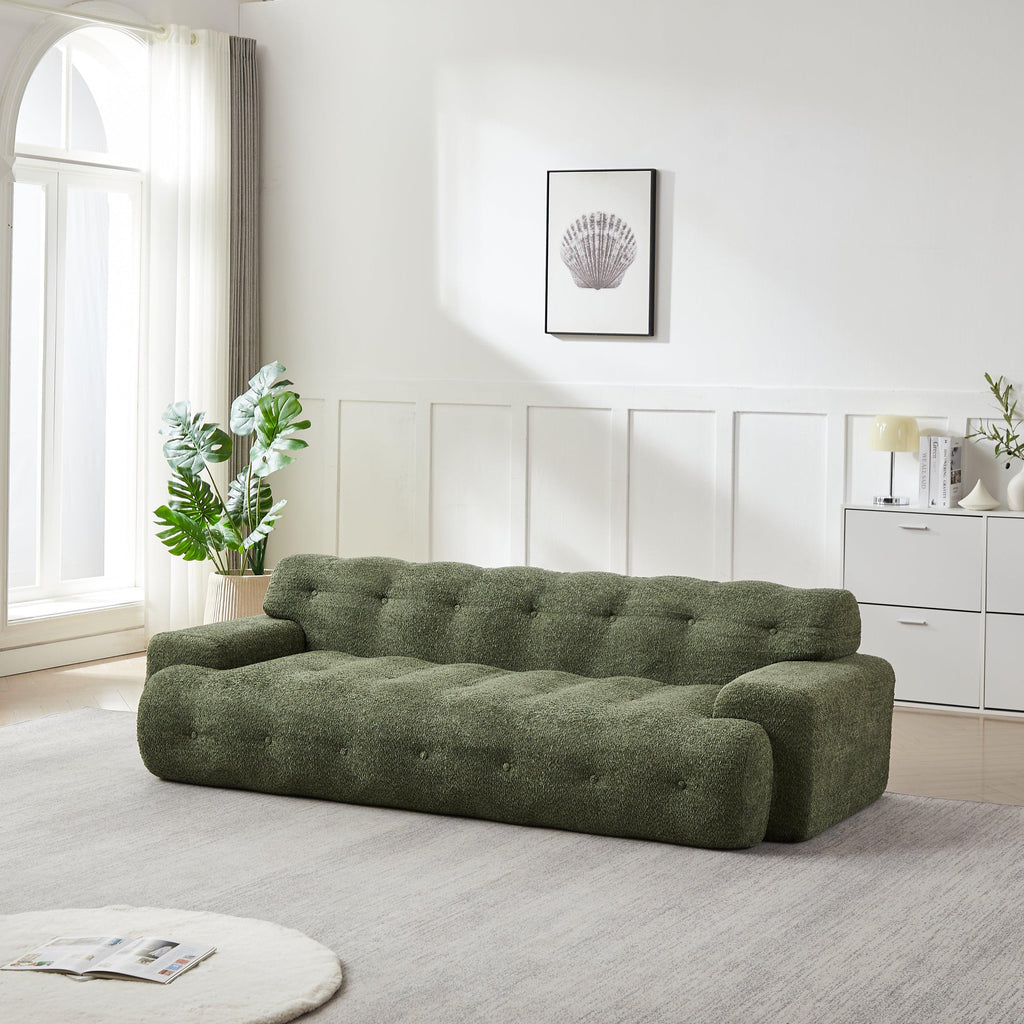 Chenille Button-Tufted Three-Seater Sofa for Comfort.