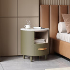 Modern Round Nightstand with Storage Drawer & Shelf.